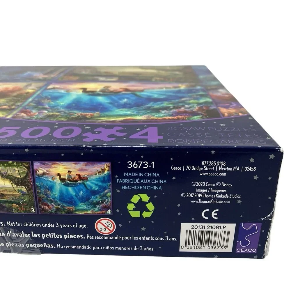 Disney 4 Puzzle Set Cinderella Thomas Kinkade Ariel Lion King 500 Piece Ceaco